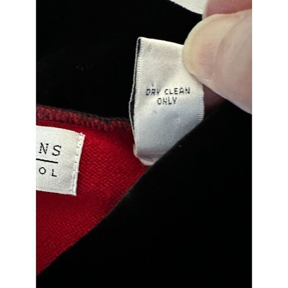 Vintage Valerie Stevens Red Sweater Cardigan Black Velvet Trim Merino Wool Sz M - Picture 8 of 11